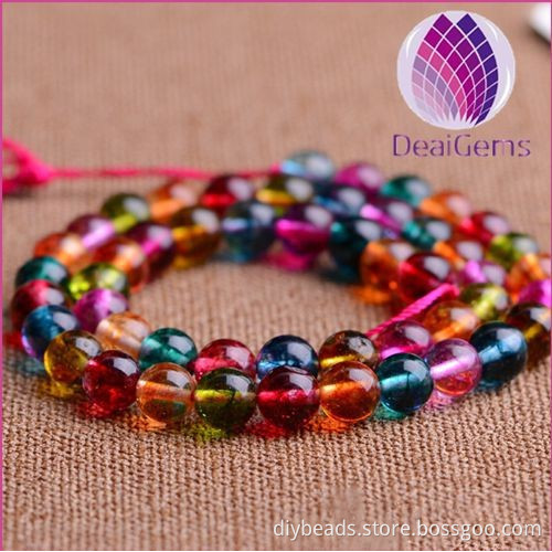 colorful 10mm round crackle quartz strand beads